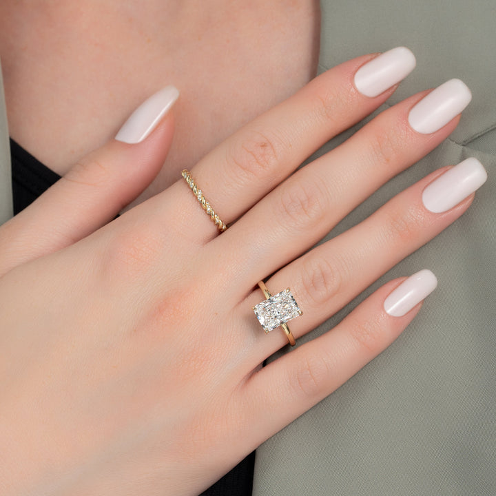 The Navy Radiant Lab Diamond Moissanite Engagement Ring *Shown with 3.5 ct #material_gold