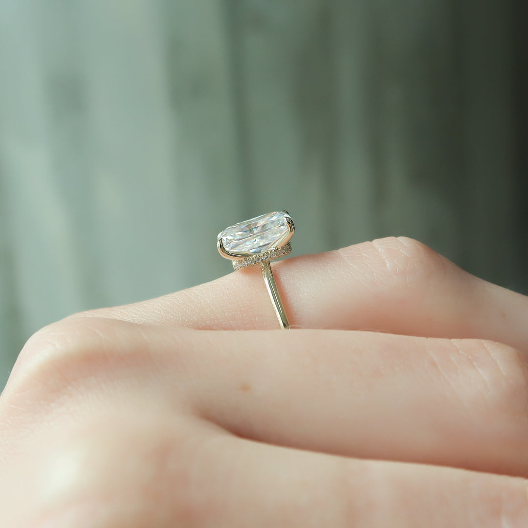 The Navy Radiant Lab Diamond Moissanite Engagement Ring