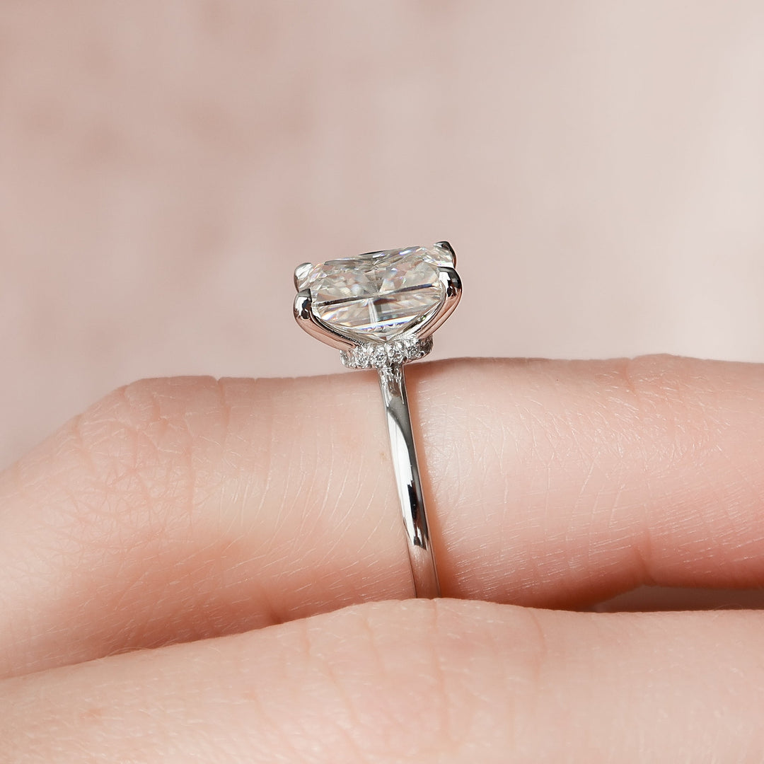 The Navy Radiant Lab Diamond Moissanite Engagement Ring