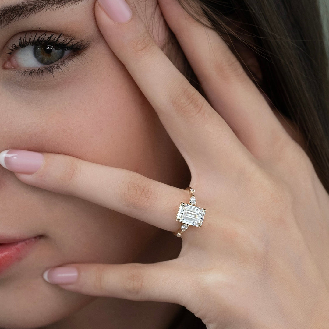 The Niko Emerald Lab Diamond Moissanite Engagement Ring