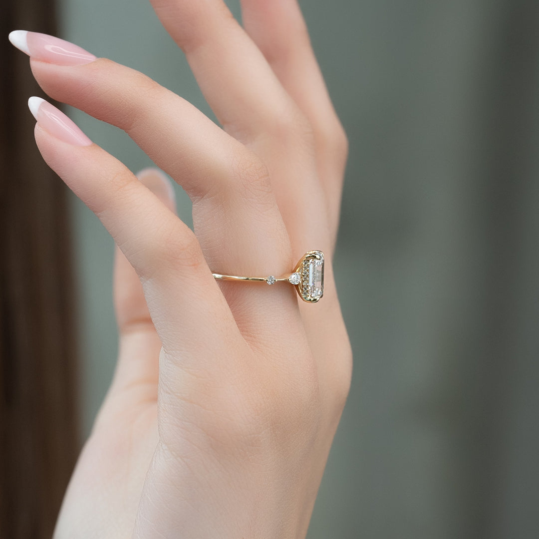 The Niko Emerald Lab Diamond Moissanite Engagement Ring