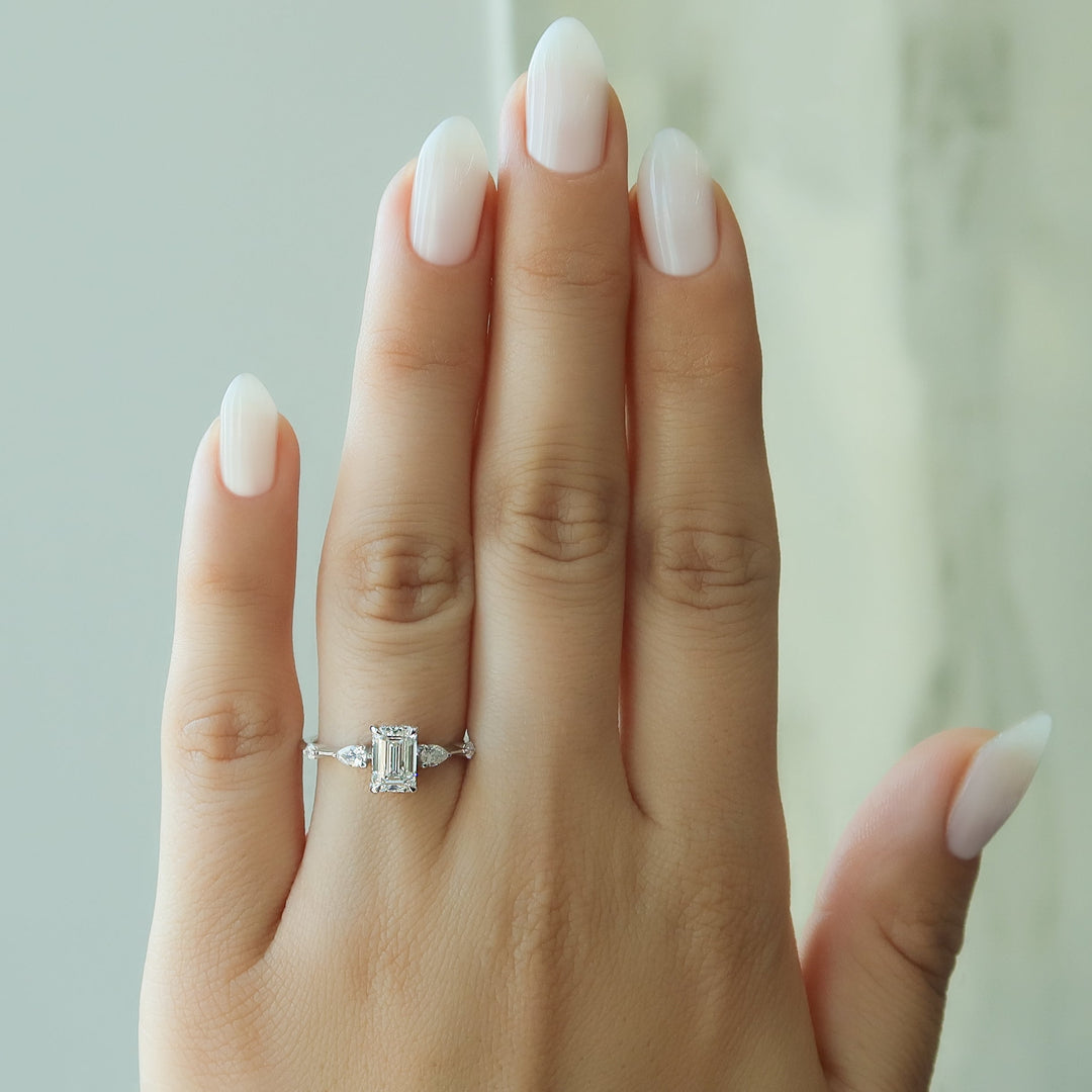 The Niko Emerald Lab Diamond Moissanite Engagement Ring