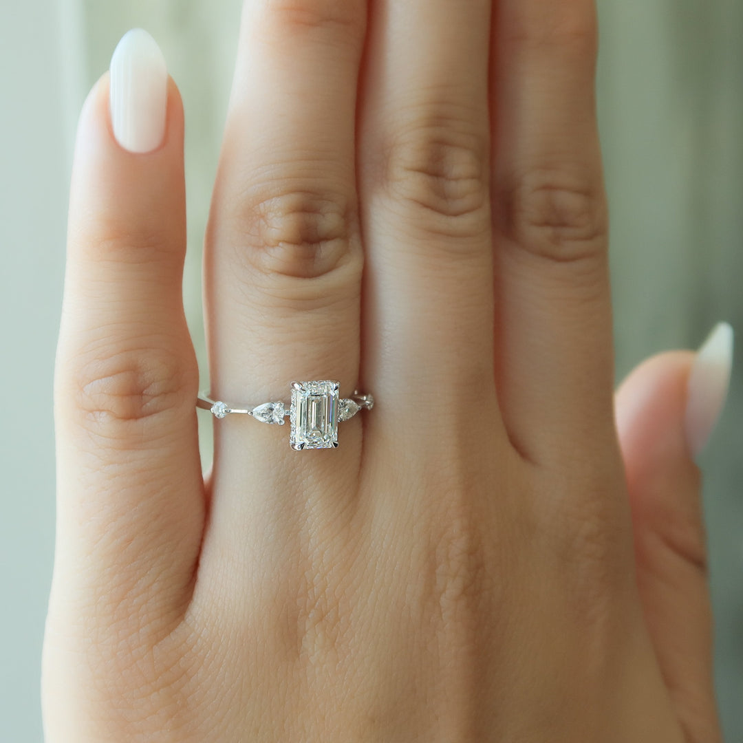 The Niko Emerald Lab Diamond Moissanite Engagement Ring