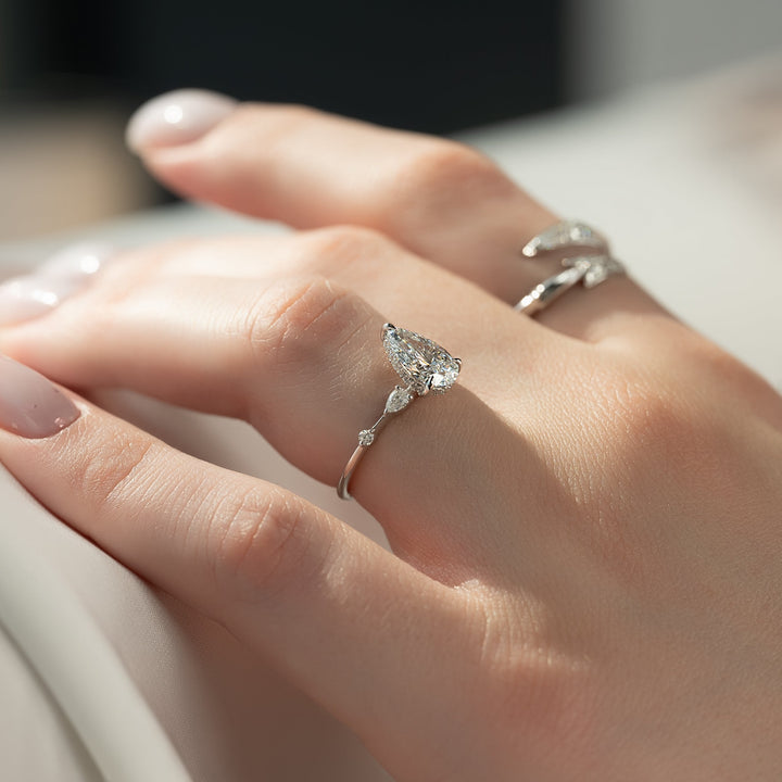 The Niko Pear Lab Diamond Moissanite Engagement Ring *Shown with 1.5 ct #material_white