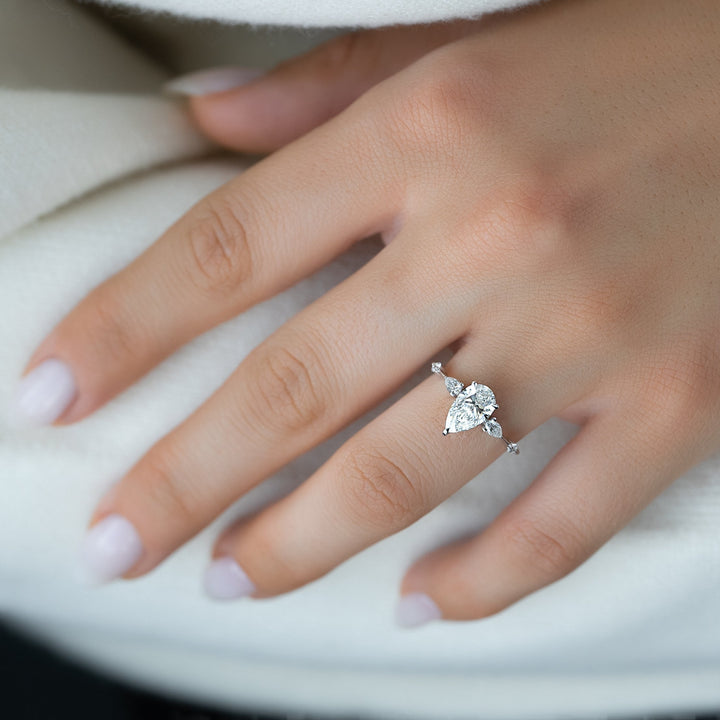 The Niko Pear Lab Diamond Moissanite Engagement Ring *Shown with 1 ct #material_white