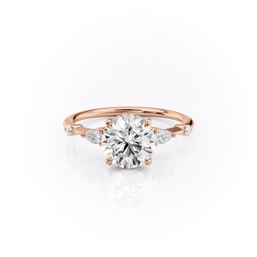 The Niko Set With Round Three Stone Lab Diamond 1 Carat 14K Rose#material_rose