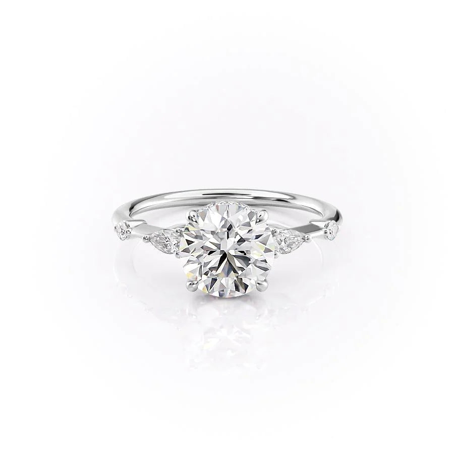 The Niko Set With Round Three Stone Lab Diamond 1 Carat 14K White#material_white