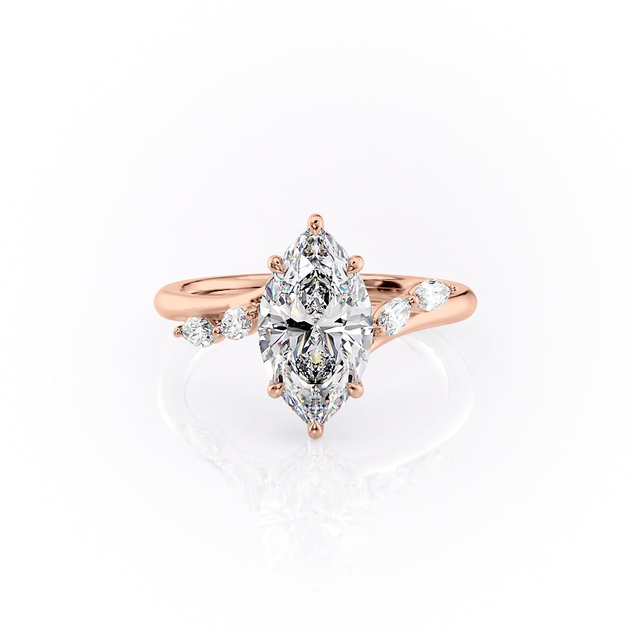 The Nora Set With Marquise Side Stone Lab Diamond 1 Carat 14K Rose#material_rose