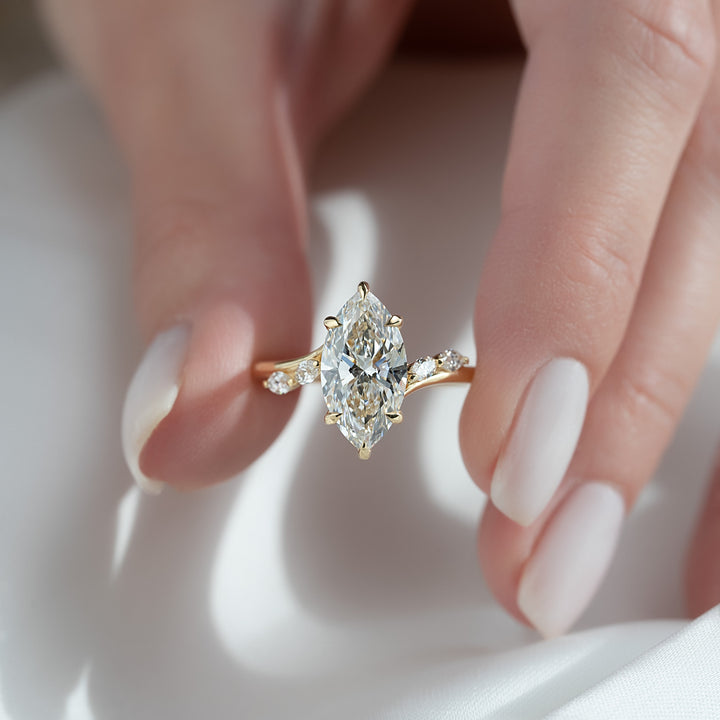 The Nora Marquise Lab Diamond Moissanite Engagement Ring *Shown with 3 ct #material_gold