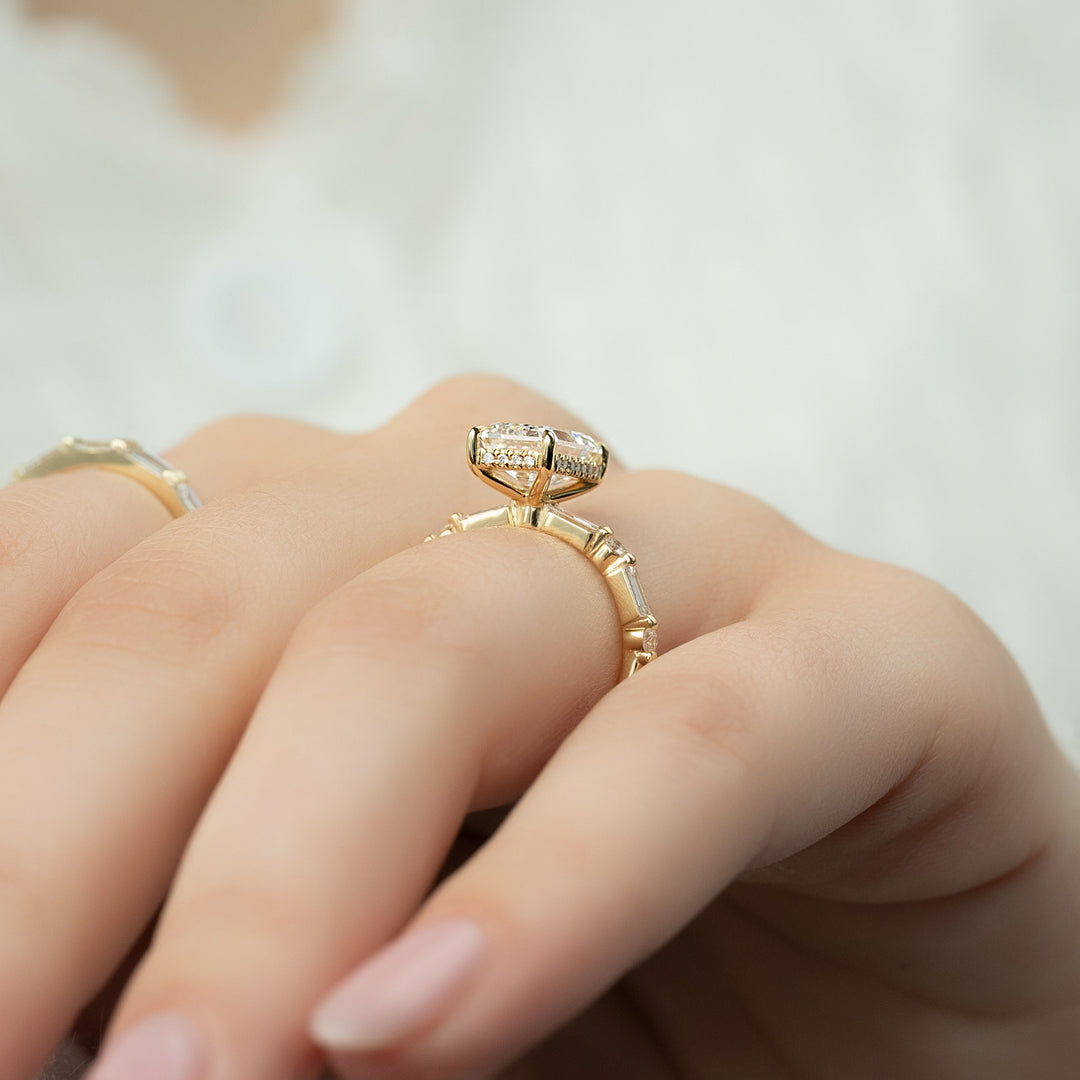 The Palmer Emerald Lab Diamond Moissanite Engagement Ring