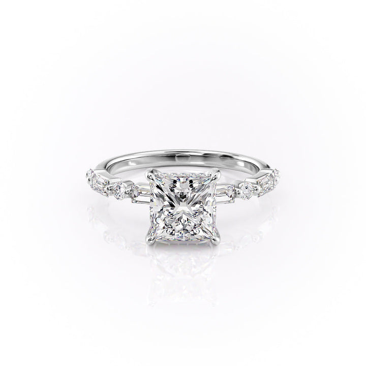 The Palmer Set With Princess Side Stone Moissanite#material_18k-white