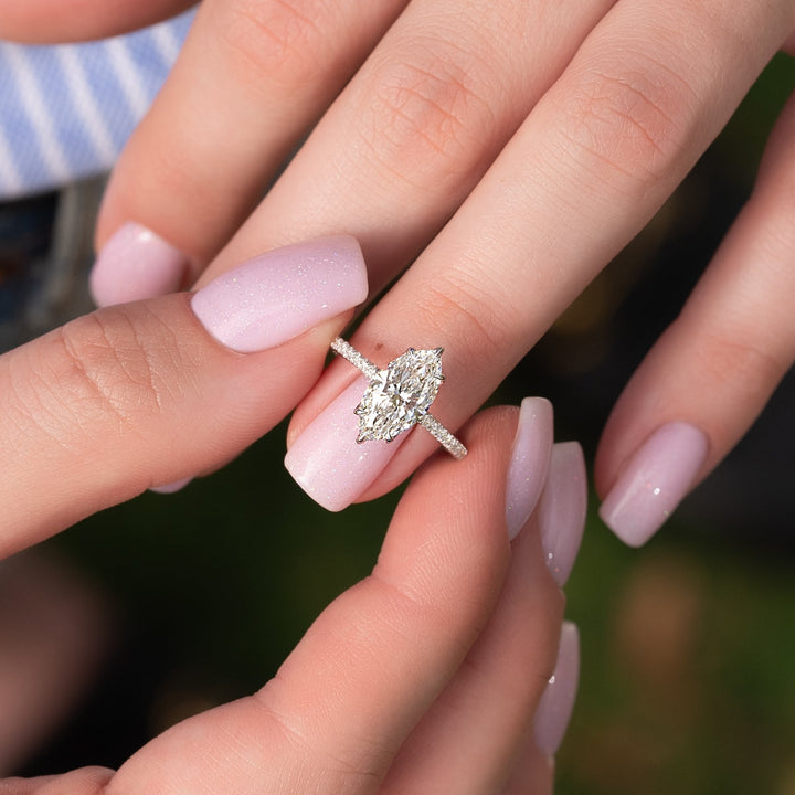 The Pave Abby Marquise Lab Diamond Moissanite Engagement Ring *Shown with 2 ct #material_white