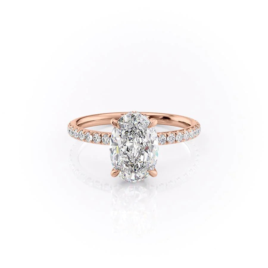 The Pave April Set With Oval Pave Lab Diamond 1 Carat 14K Rose#material_rose