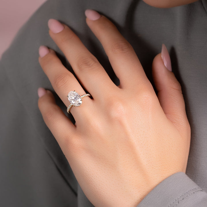 The Pave April Oval Lab Diamond Moissanite Engagement Ring *Shown with 3.5 ct #material_gold