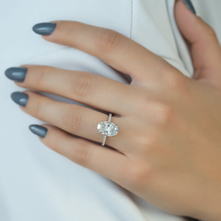 The Pave April Oval Lab Diamond Moissanite Engagement Ring *Shown with 3.5 ct #material_white