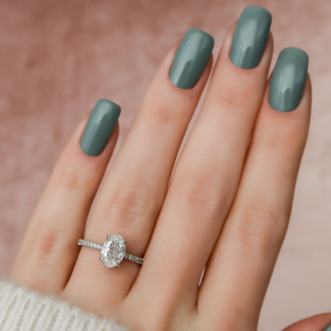 The Pave April Oval Lab Diamond Moissanite Engagement Ring