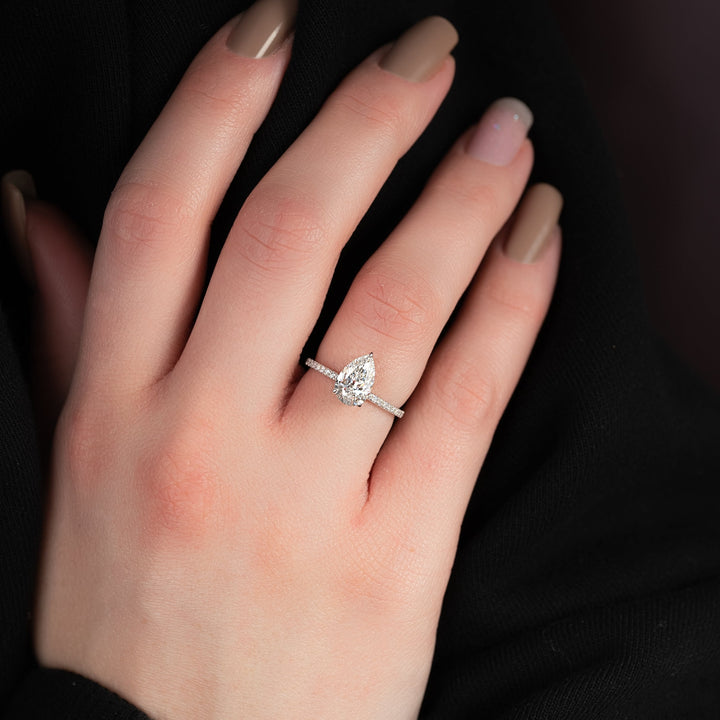 The Pave April Pear Lab Diamond Moissanite Engagement Ring *Shown with 1.5 ct #material_white