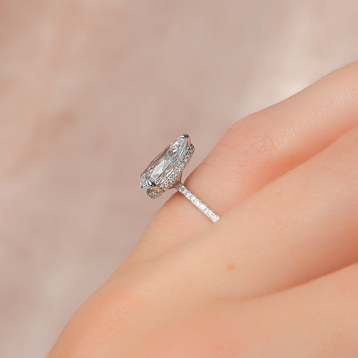 The Pave April Pear Lab Diamond Moissanite Engagement Ring *Shown with 2 ct #material_white