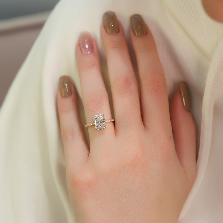 The Pave April Radiant Lab Diamond Moissanite Engagement Ring *Shown with 3 ct #material_gold