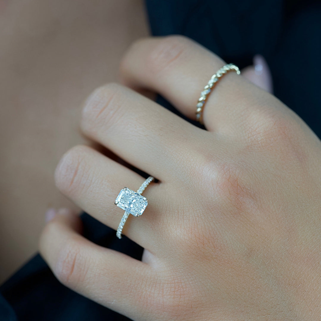 The Pave April Radiant Lab Diamond Moissanite Engagement Ring