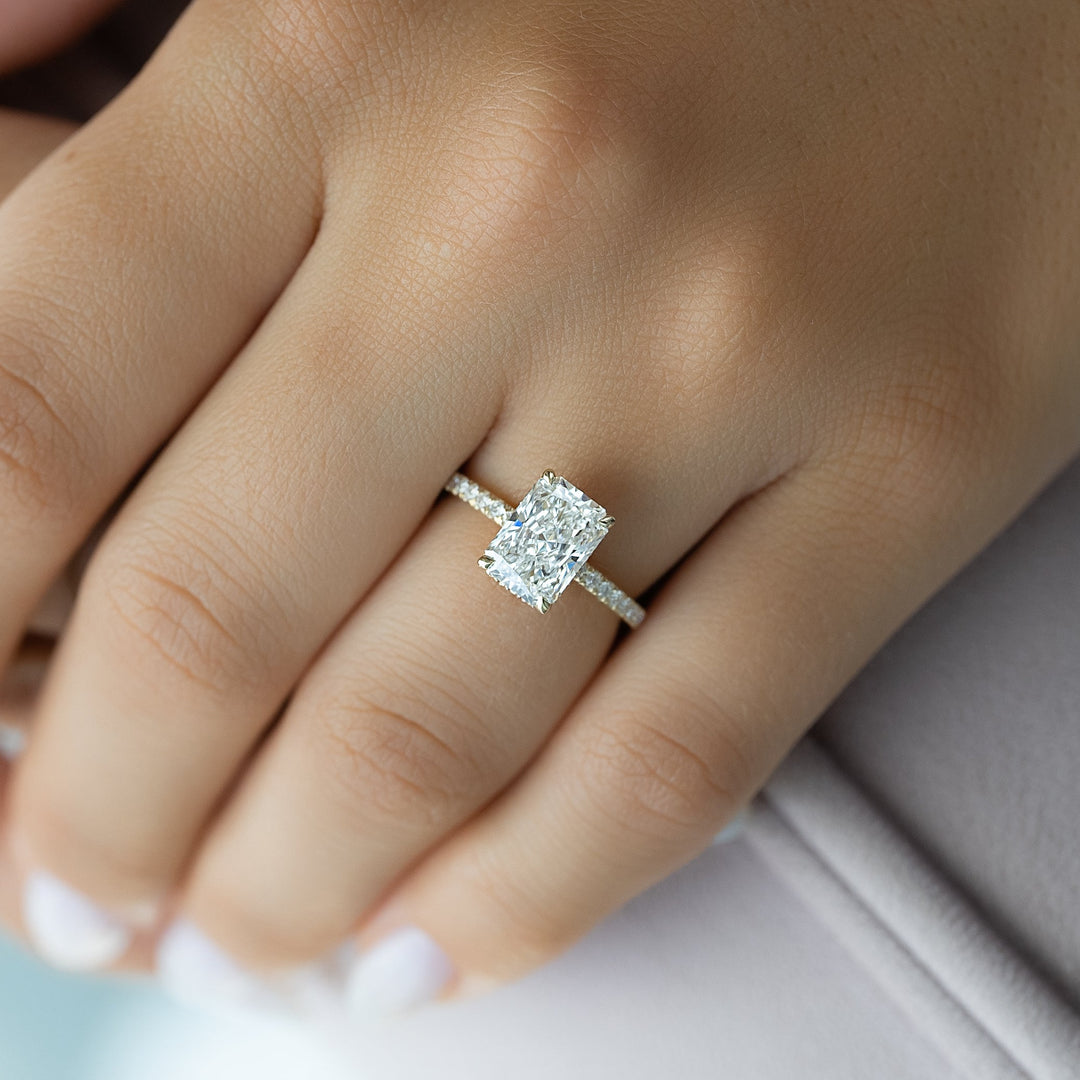 The Pave April Radiant Lab Diamond Moissanite Engagement Ring