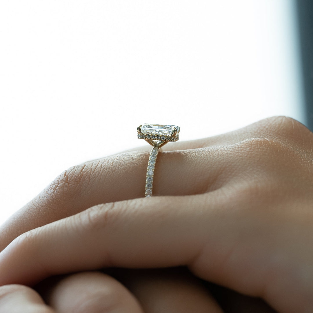 The Pave April Radiant Lab Diamond Moissanite Engagement Ring