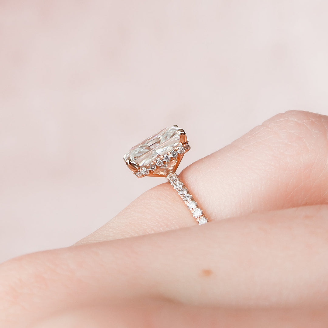 The Pave April Radiant Lab Diamond Moissanite Engagement Ring