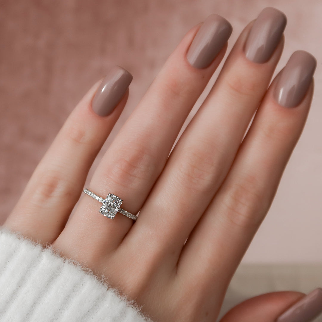 The Pave April Radiant Lab Diamond Moissanite Engagement Ring