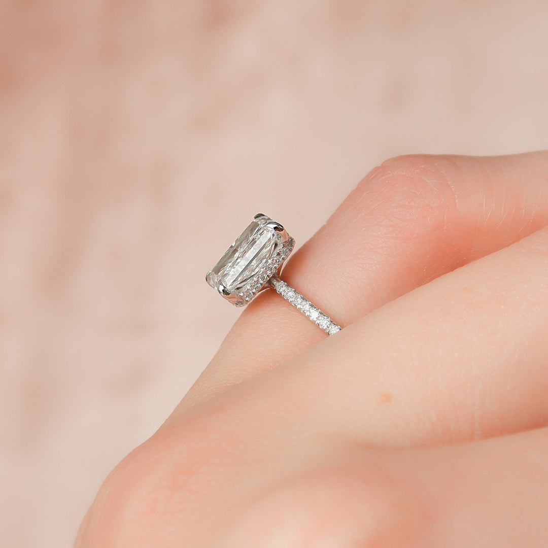 The Pave April Radiant Lab Diamond Moissanite Engagement Ring