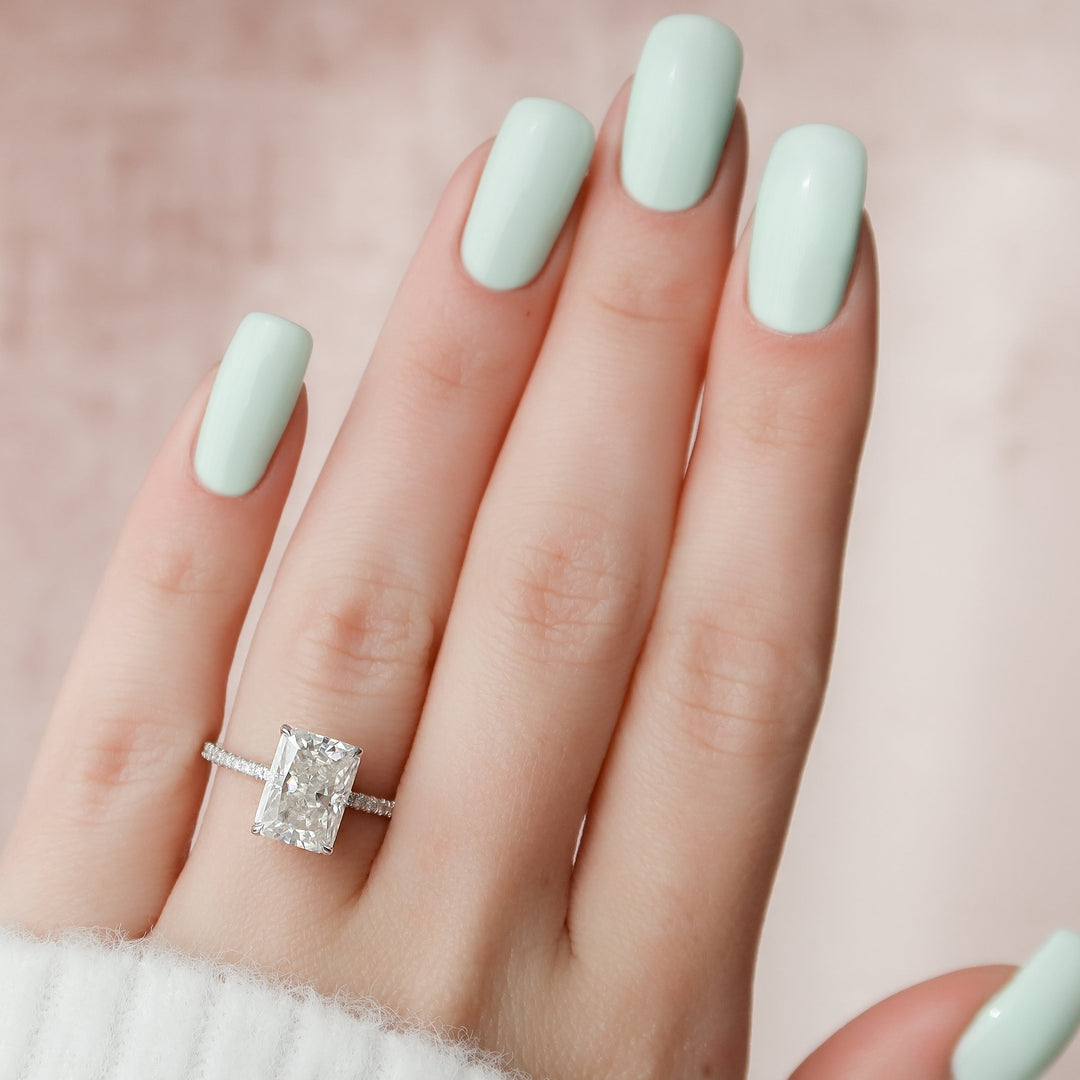 The Pave April Radiant Lab Diamond Moissanite Engagement Ring