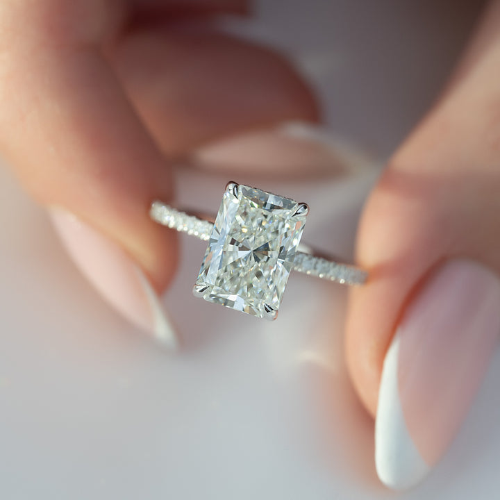 The Pave April Radiant Lab Diamond Moissanite Engagement Ring *Shown with 3.5 ct #material_white