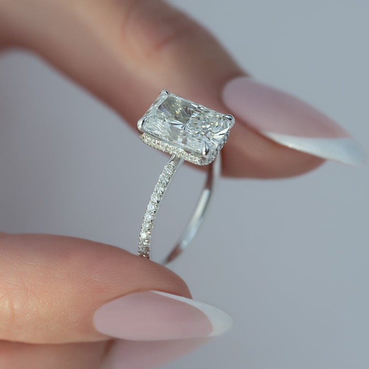 The Pave April Radiant Lab Diamond Moissanite Engagement Ring *Shown with 3.5 ct #material_white