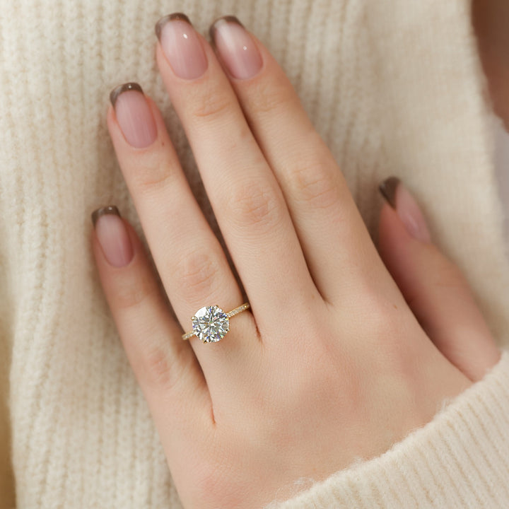 The Pave April Round Lab Diamond Moissanite Engagement Ring *Shown with 3 ct #material_gold