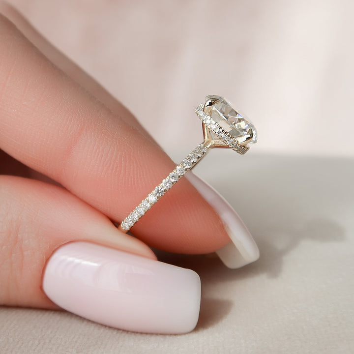The Pave April Round Lab Diamond Moissanite Engagement Ring *Shown with 3 ct #material_gold