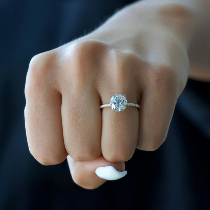 The Pave April Round Lab Diamond Moissanite Engagement Ring *Shown with 2 ct #material_gold