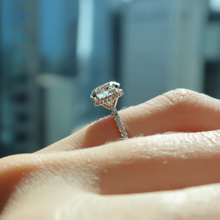 The Pave April Round Lab Diamond Moissanite Engagement Ring *Shown with 2 ct #material_white