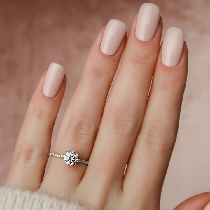 The Pave April Round Lab Diamond Moissanite Engagement Ring *Shown with 1 ct #material_white