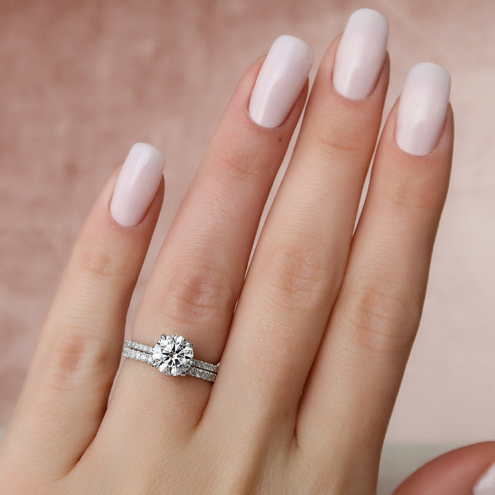 The Pave April Round Lab Diamond Moissanite Engagement Ring *Shown with 1.5 ct #material_white