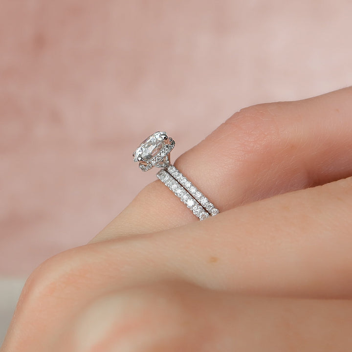 The Pave April Round Lab Diamond Moissanite Engagement Ring *Shown with 1.5 ct #material_white