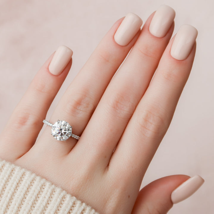 The Pave April Round Lab Diamond Moissanite Engagement Ring *Shown with 3 ct #material_white