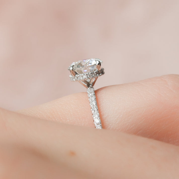 The Pave April Round Lab Diamond Moissanite Engagement Ring *Shown with 1.5 ct #material_white