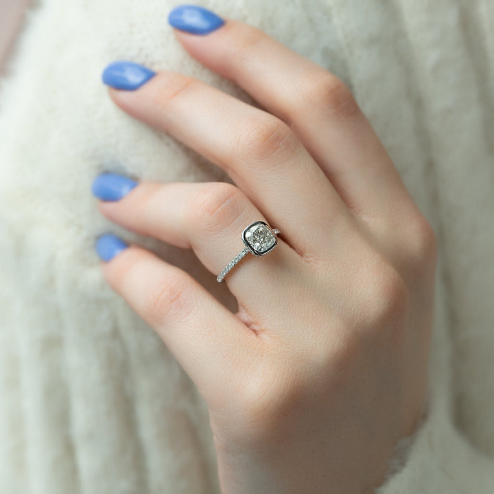 The Pave Christine Cushion Lab Diamond Moissanite Engagement Ring *Shown with 2 ct #material_white