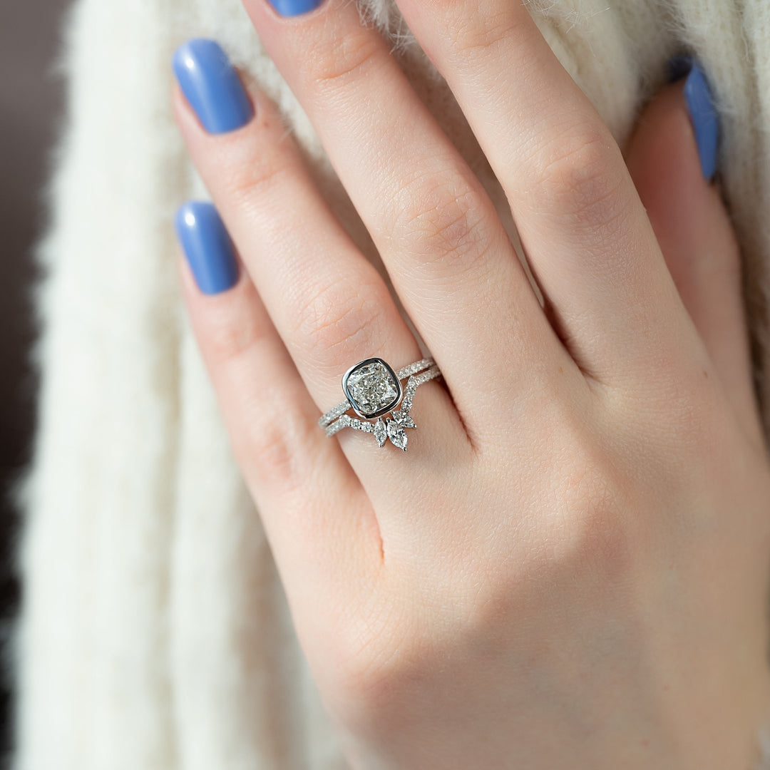 The Pave Christine Cushion Lab Diamond Moissanite Engagement Ring