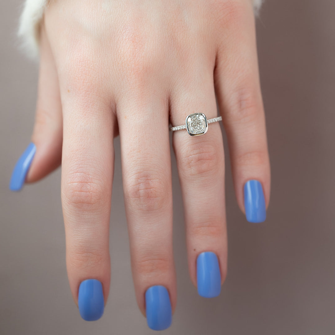 The Pave Christine Cushion Lab Diamond Moissanite Engagement Ring