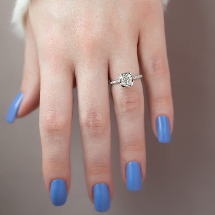 The Pave Christine Cushion Lab Diamond Moissanite Engagement Ring *Shown with 2 ct #material_white