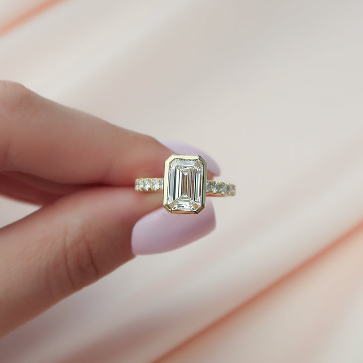 The Pave Christine Emerald Lab Diamond Moissanite Engagement Ring *Shown with 2 ct #material_gold