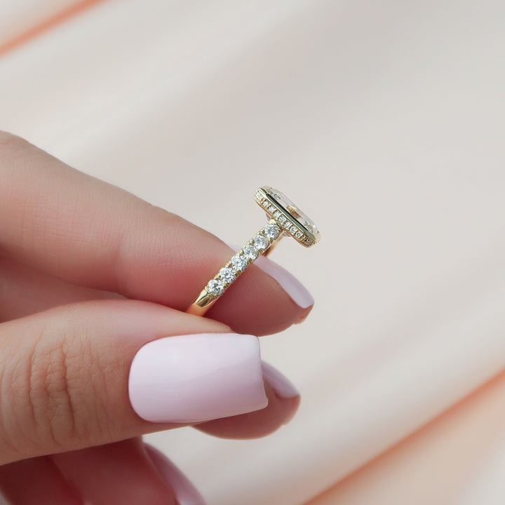 The Pave Christine Emerald Lab Diamond Moissanite Engagement Ring *Shown with 2 ct #material_gold