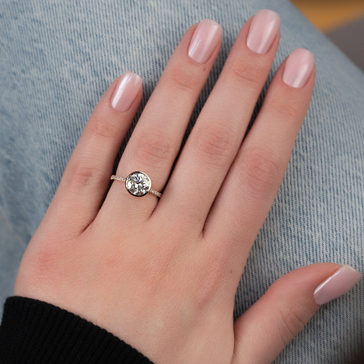 The Pave Christine Round Lab Diamond Moissanite Engagement Ring *Shown with 2 ct #material_rose