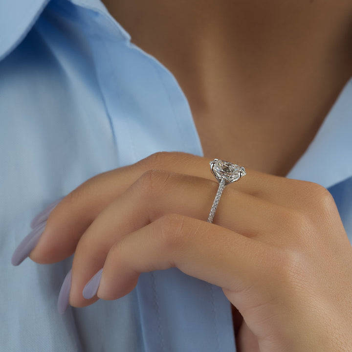 The Pave Clara Oval Lab Diamond Moissanite Engagement Ring *Shown with 3 ct #material_white