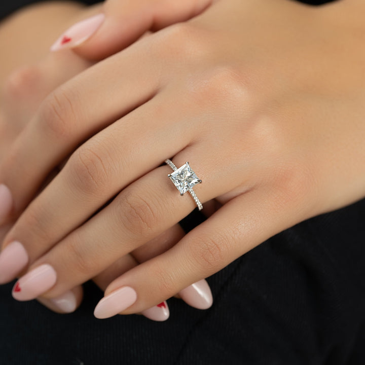 The Pave Clara Princess Lab Diamond Moissanite Engagement Ring *Shown with 2 ct #material_white